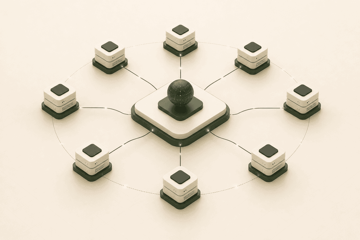 Abstract cluster of machines connected to a shared inference gateway.