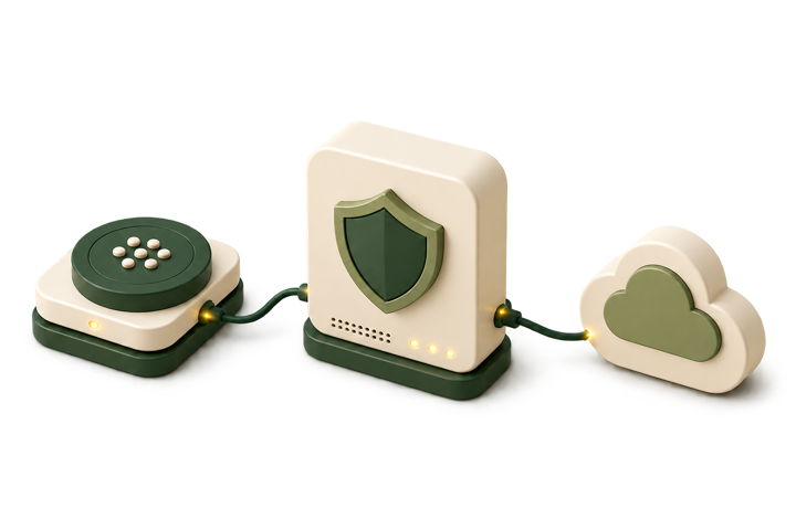 A Nexus routing node connected to cloud capacity through a shielded security gateway